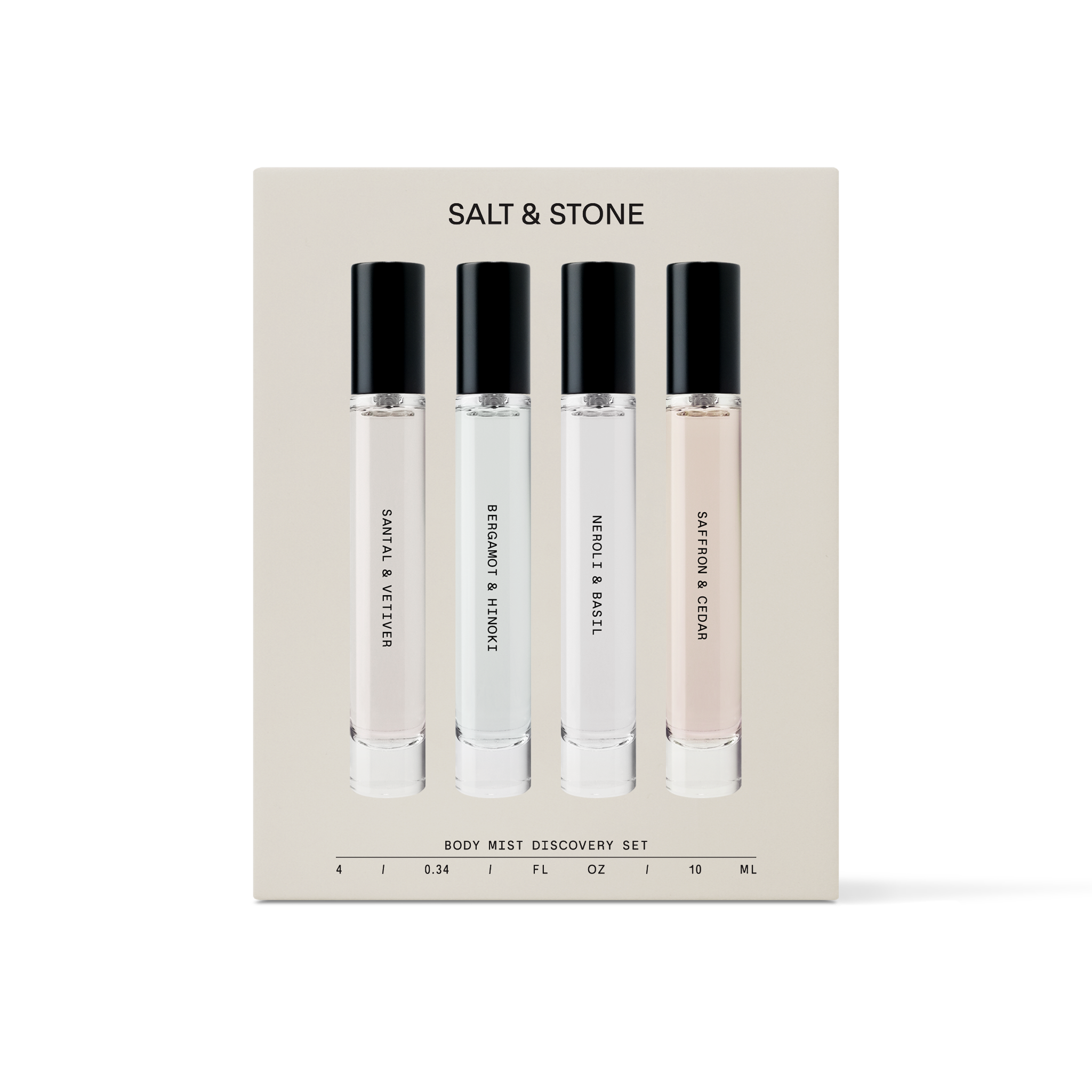 A 4-pack of Salt & Stone's Body Mist Discovery Set with minis of our best-smelling scents.